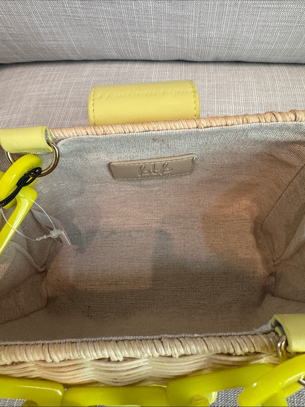 btb Los Angeles Wicker Clutch Bag with Yellow Chain Handle - Picture 5 of 5